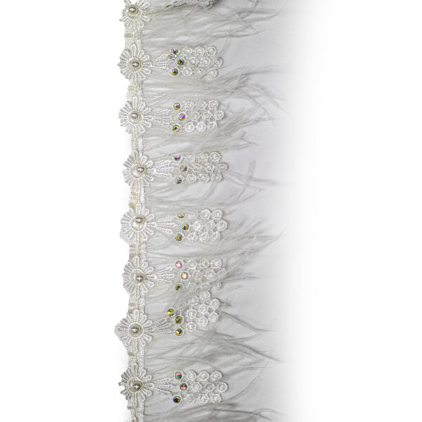 Feather/Beaded Trimmings FBT3075 - White