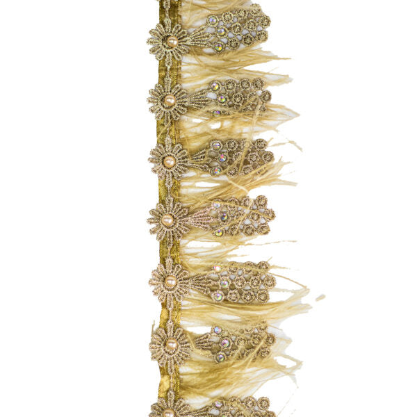 Feather/Beaded Trimmings FBT3075 - Beige