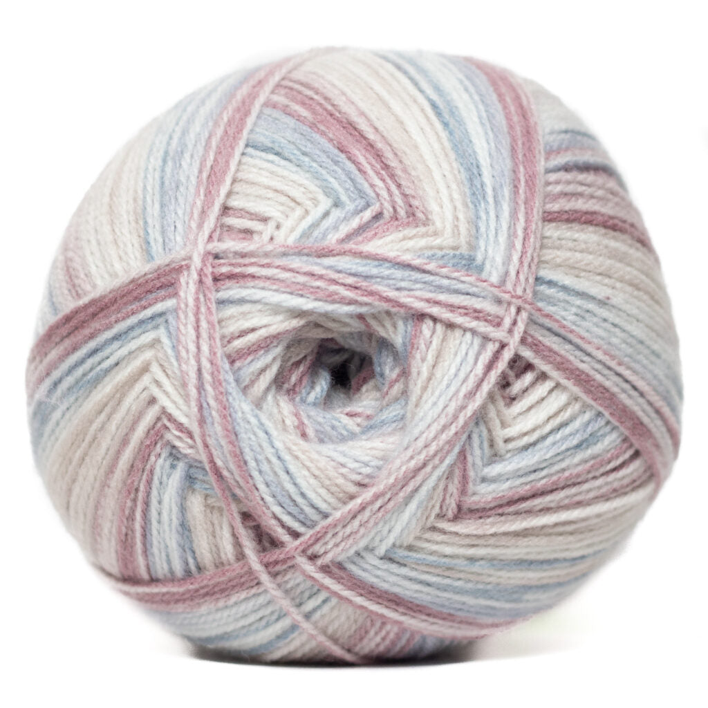 Multicolored skein of yarn on a white background