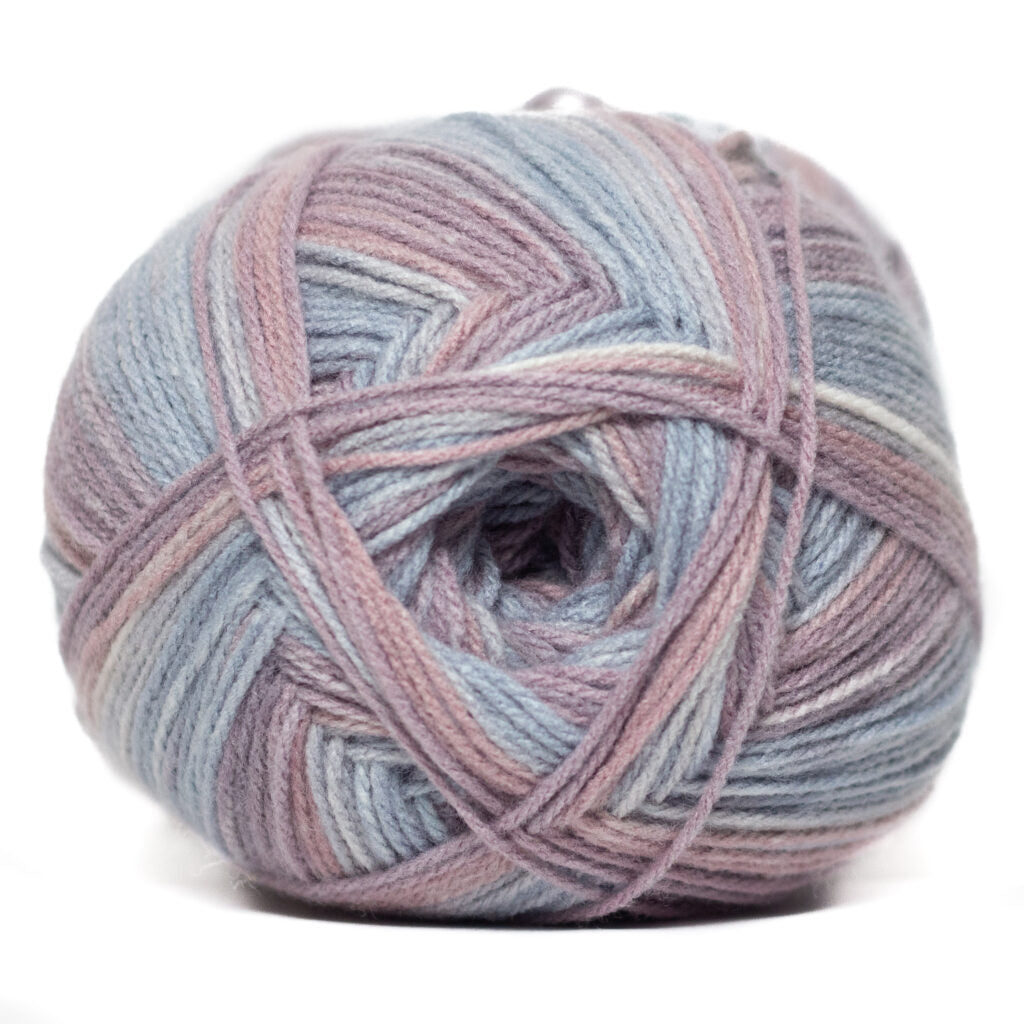 Multicolored skein of yarn on a white background
