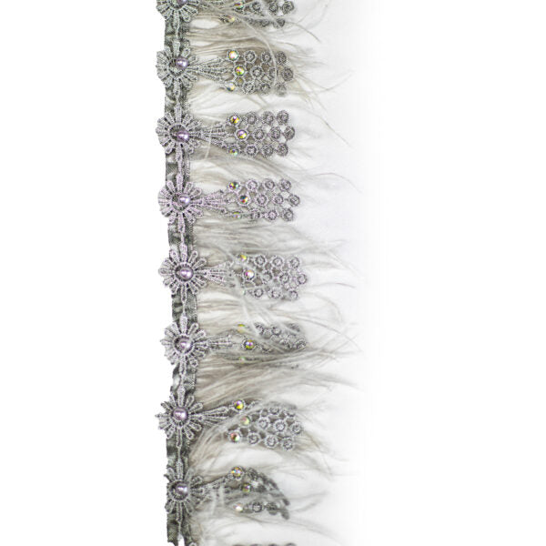 Feather/Beaded Trimmings FBT3075 - Silver Grey