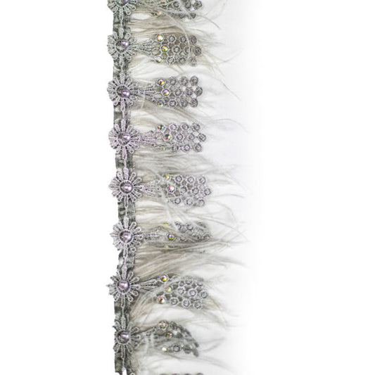 Feather/Beaded Trimmings FBT3075 - Silver Grey