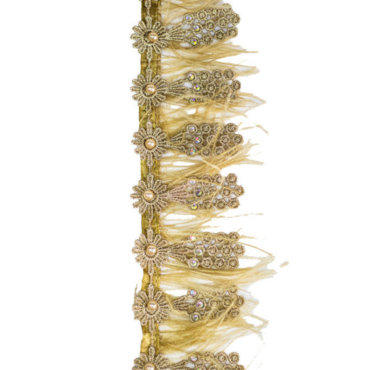 Feather/Beaded Trimmings FBT3075 - Beige