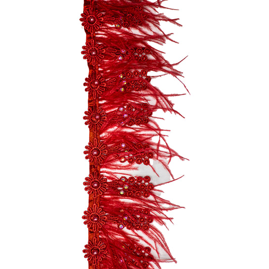 Feather/Beaded Trimmings FBT3075 - Red
