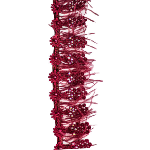 Feather/Beaded Trimmings FBT3075 - Maroon