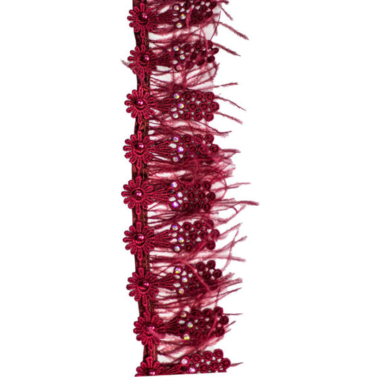 Feather/Beaded Trimmings FBT3075 - Maroon