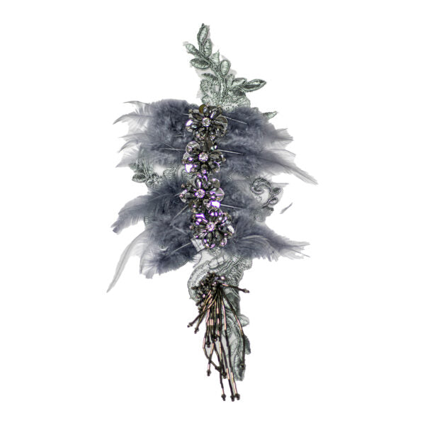 Feather Beaded Motif FBM51 - Grey