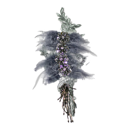 Feather Beaded Motif FBM51 - Grey