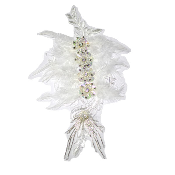Feather Beaded Motif FBM51 - White