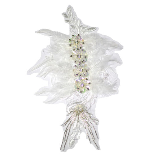 Feather Beaded Motif FBM51 - White