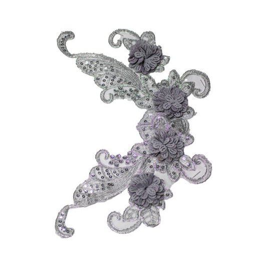 Embroided Motif EM286 - Silver Grey