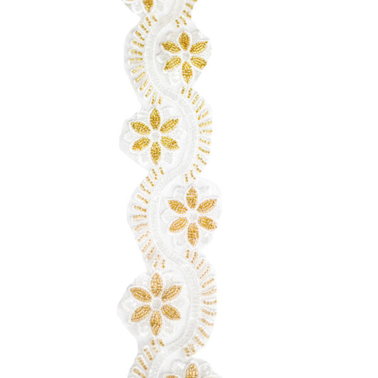 Beaded Trimming BT3174 - White/Gold