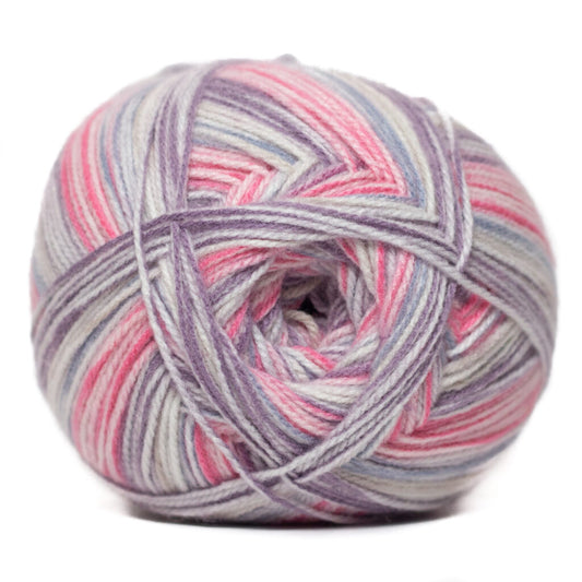 Multicolored skein of yarn on a white background