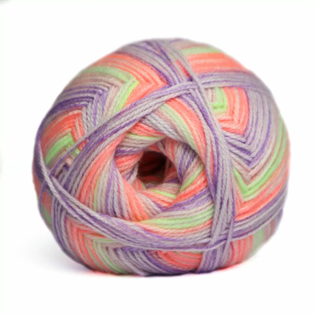 Multicolored skein of yarn on a white background
