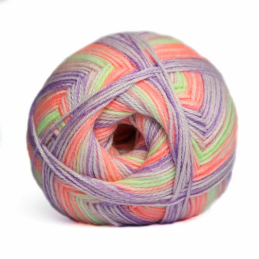 Multicolored skein of yarn on a white background