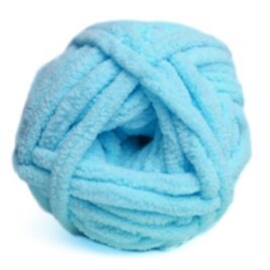 Light blue skein of yarn on a white background
