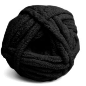 Black skein of yarn on a white background