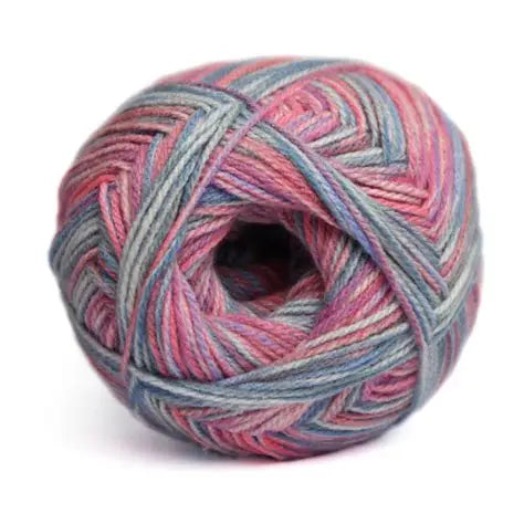 Multicolored skein of yarn on a white background