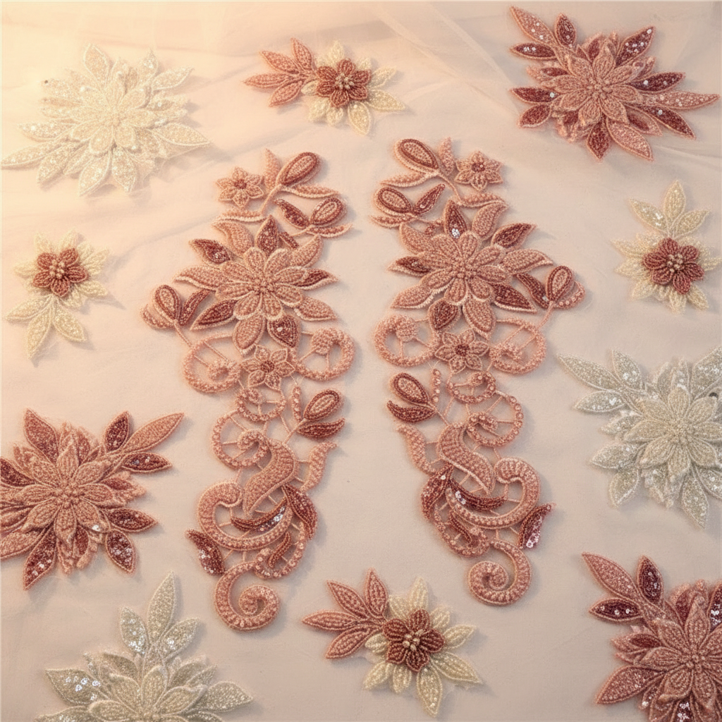 Embroidered and beaded motifs based on your products